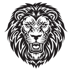 Fototapeta premium Tribal Lion Head Black Vector Art on White Background, AI generator