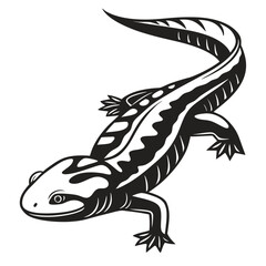 A Striking Black and White Illustration of a Tiger Salamander with Unique Markings and a Curving Tail