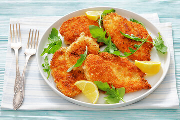 crispy parmesan crusted chicken cutlets, top view