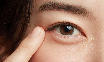 Naklejka premium Close-Up of Eye Cream Application – Korean Skincare and Beauty Routine