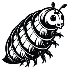 Stylized Vector Illustration of a Segmented Insect with a Cute Face and Prominent Claws in a Monochromatic Scheme