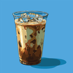 Vector illustration of ice coffee with ice in clear plastic cup