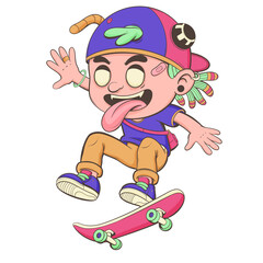 Doodle Boy Character Illustration Skateboard Digital Drawing