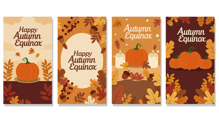 Happy Autumn Equinox Vertical Vector Illustration Set - Fall Story Graphics