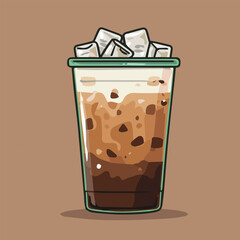 Vector illustration of ice coffee with ice in clear plastic cup