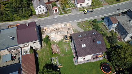 Demolition and construction work during the removal of an old building in a village. Heavy...