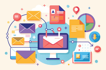 Email processing abstract concept vector illustration showcasing digital communication and workflow efficiency in modern business settings