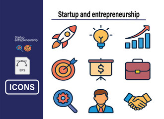 Startup and entrepreneurship icon set, modern flat design, vibrant colors