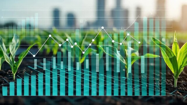 Urban Farming Trends Digital Technology and Data Analysis in Corn Field Agriculture with City Skyline Integration