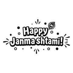 Happy Janmashtami greeting graphic design with celebratory style. Text graphic in stylized font with colorful elements, creating a festive mood.
