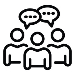 Three stylized figures stand under two speech bubbles with ellipsis dots