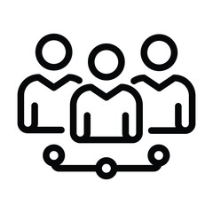 Three stylized people connected by a line each represented by a circle for the head