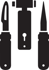 Obraz premium Detailed set of lock picking tools silhouette, including a pick, tension wrench, and rake, ideal for locksmith, security, and access-related designs