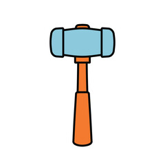 Cartoon Mallet with Blue Head and Orange Handle, Black Outline
