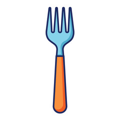 Cartoon Style Fork with Blue Tines and Orange Handle Illustration
