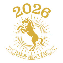 Rearing Horse with Happy New Year Text – Year of the Horse 2026 Design Element