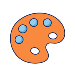 Fototapeta premium Kidney-shaped orange artist's palette with light blue paint dabs and a dark blue outline.