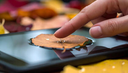Close-Up of Leaf with Dew Pools and Ripple Effect in Nature