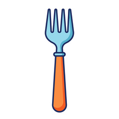 Simple Cartoon Fork with Blue Tines and Orange Handle