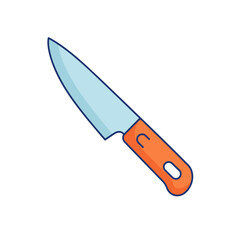 Vibrant cartoon kitchen knife with light blue blade and orange handle, featuring a hanging hole.