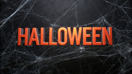 Halloween mockup scene with spooky decorations. Spooky Halloween text surrounded by cobwebs, creating a festive atmosphere.