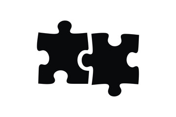 Obraz premium Two black jigsaw puzzle pieces interlocking against a white background in a simple graphic design