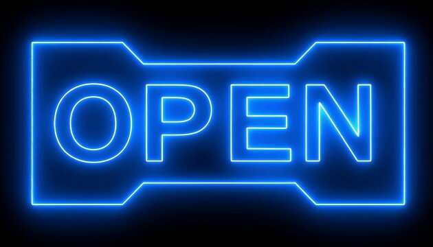 Neon sign with the word "OPEN - Powered by Adobe