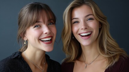 Two smiling young women enjoying a moment together indoors with natural light illuminating their faces