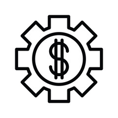 A gear icon contains a dollar sign in the center It is a black and white line drawing