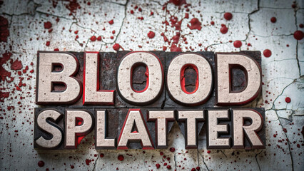 Halloween mockup scene with spooky decorations. Blood splatter graphic with bold lettering on a textured background.