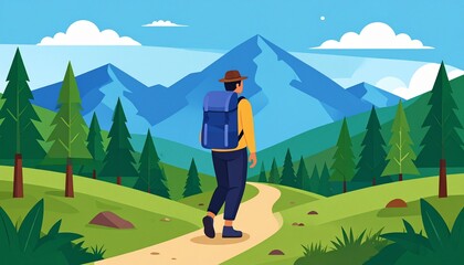 Hiker Walking Along Forest Ridge Path