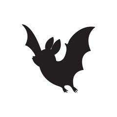 Bat in mid flight silhouette. Single bat silhouette gliding with outstretched wings.