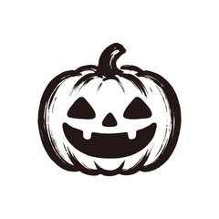 筆風のハロウィンかぼちゃ／ジャックオーランタン墨絵イラスト（白背景）