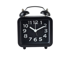 Black clock toy isolated on white background