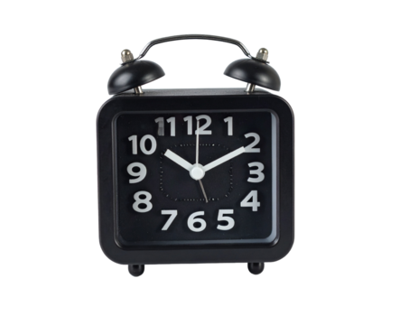 Black clock toy isolated on white background