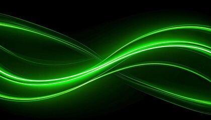 Obraz premium Abstract glowing green waves on a black background
