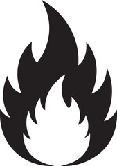 A classic, bold black and white fire flame icon or silhouette, representing heat, danger, energy, or a burning element