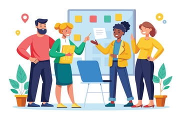 Business workshop concept showing dynamic group of professionals collaborating and sharing ideas in a bright and modern space with engaging visuals and meaningful interactions