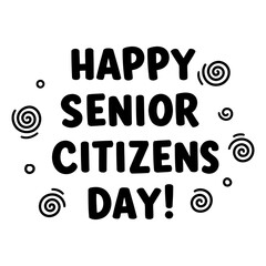 Fototapeta premium Happy Senior Citizens Day graphic design for general use. Simple, bold text with whimsical swirls on a white background.