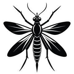 Stylized Mosquito Illustration A Striking Black and White Vector Graphic Depicting the Insect with Detailed Wings and Segmented Body