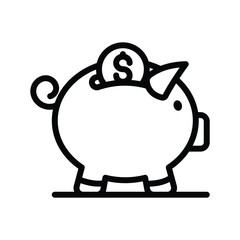 Piggy Bank with Single Dollar Coin Illustration