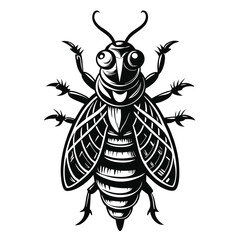 Monochrome Vector Artwork Depicting a Detailed and Striking Insect Illustration Featuring Intricate Line Work and Bold Contrasts on a Clean White Backdrop