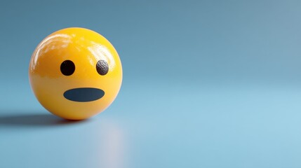 Fototapeta premium A 3D rendering of a yellow emoji with a surprised expression on a blue background, capturing a playful and modern digital art aesthetic.