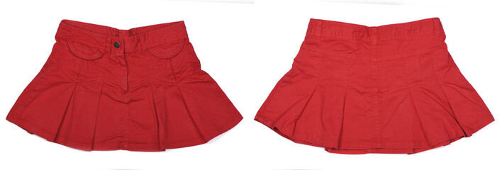Red mini skirt. Red color skirt isolated on white background.