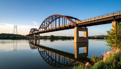 A serene river scene with a majestic bridge
