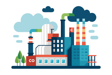 Obraz premium Concept of air pollution at an industrial factory with smoke emissions and environmental impact in a modern urban setting