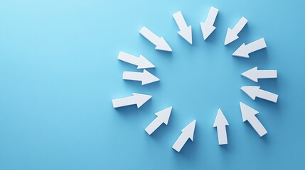 Circular arrows on light blue background