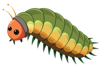 Cartoon Caterpillar with Orange Head and Green Body Crawling Illustration for Children's Books and Educational Resources
