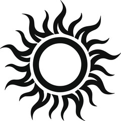 Black Spiral Sun Symbol with Radiating Wavy Rays and Minimalist Design