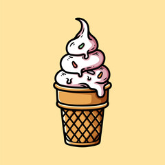 fun ice cream cone colored cartoon isolated drawing line style sketch classic vintage design illustration